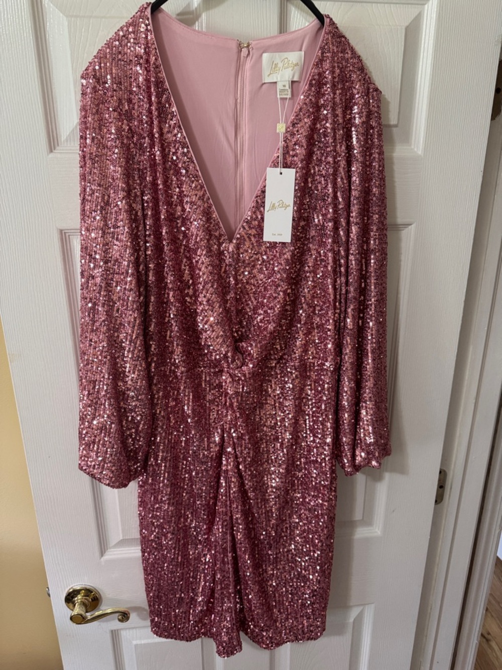 Lilly Pulitzer Rose Pink Sequin Draped V-Neck Dress-16 NWT